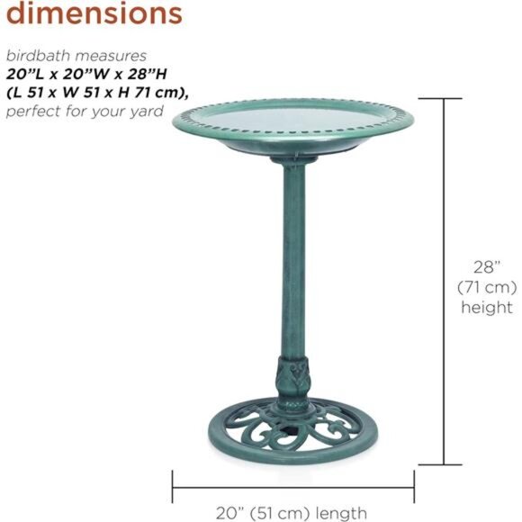 Outdoor Aged Green Pedestal Birdbath with Scrollwork - Picture 3 of 7